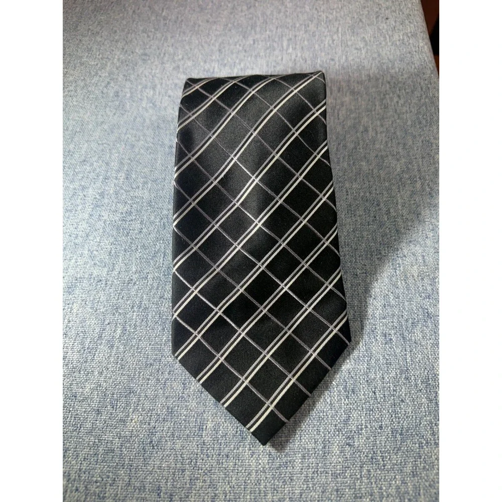 Pierre Cardin Black and White Diagonal Striped Men's Tie 100% Silk